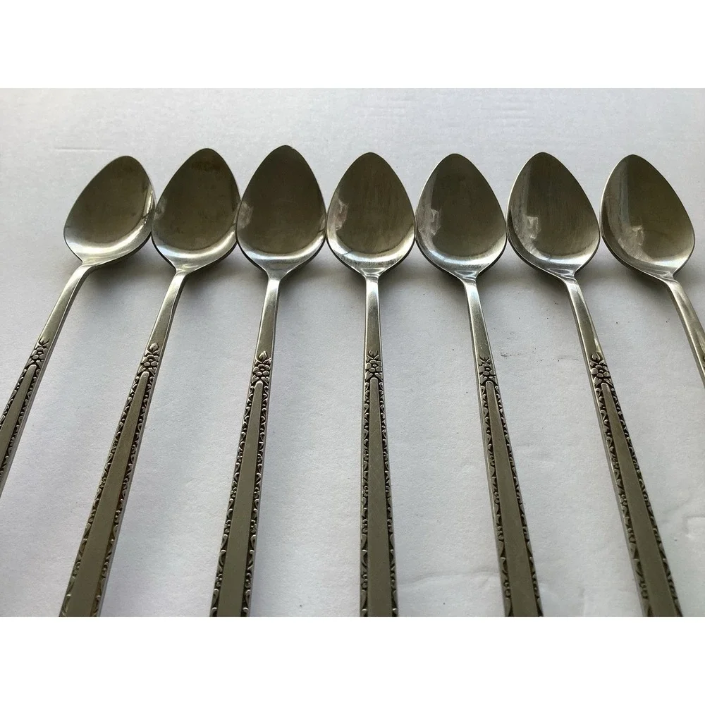 7‎ MCM Via Roma Dinner Tea Spoons ONEIDA COMMUNITY Stainless Flatware